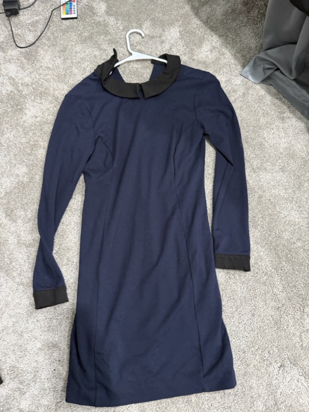 Premise Navy Long-Sleeve Dress with Black Collar and Cuffs